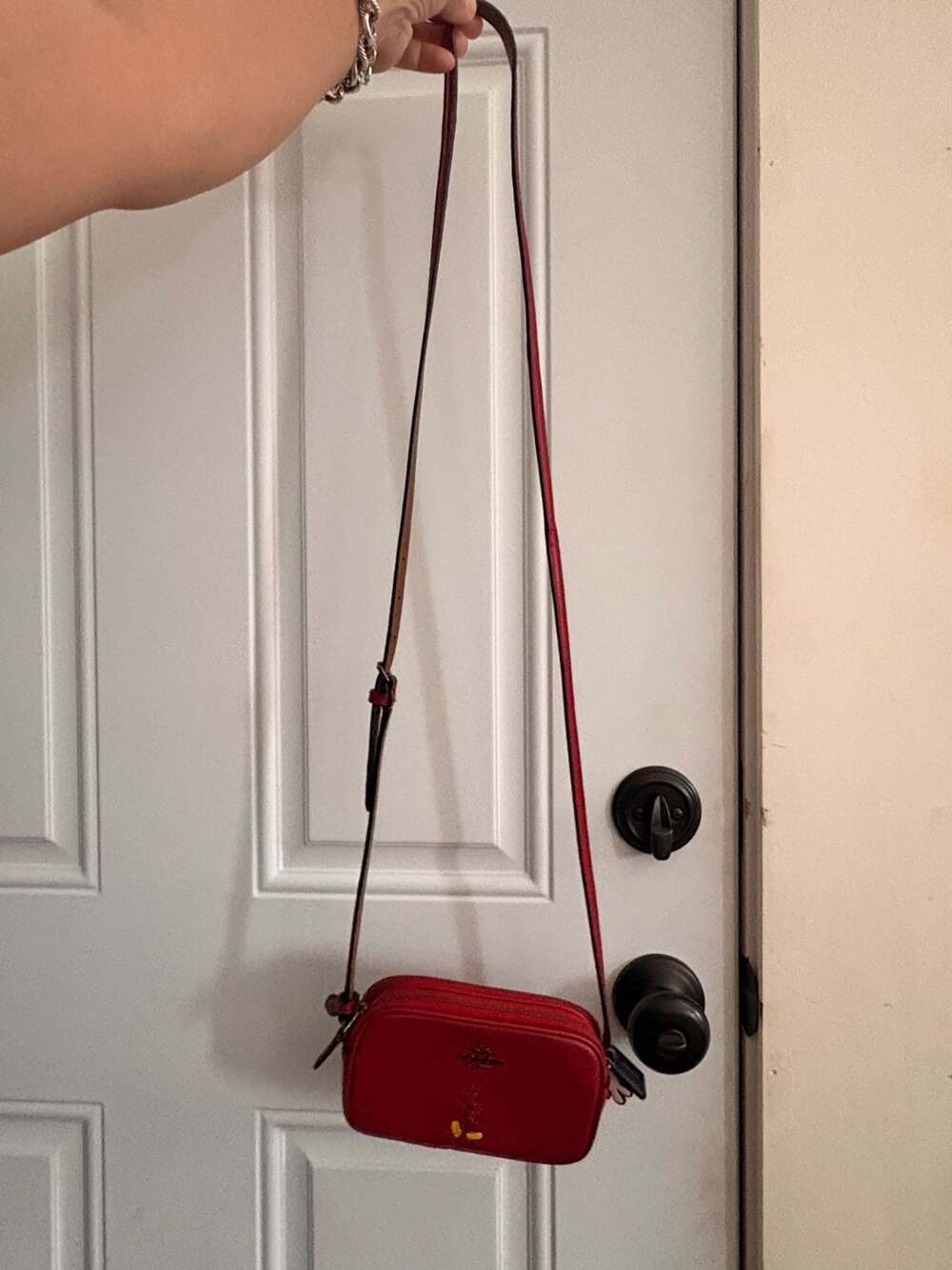 Coach Disney Mickey Mouse Camera Crossbody Bag Red Leather